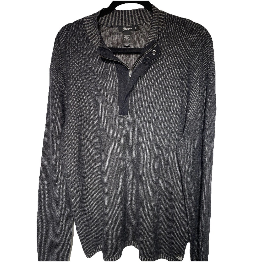 Mens‎ Large LS Sweater Wool Silk Cashmere Blend Black/Gray 1/4 Zip Agave